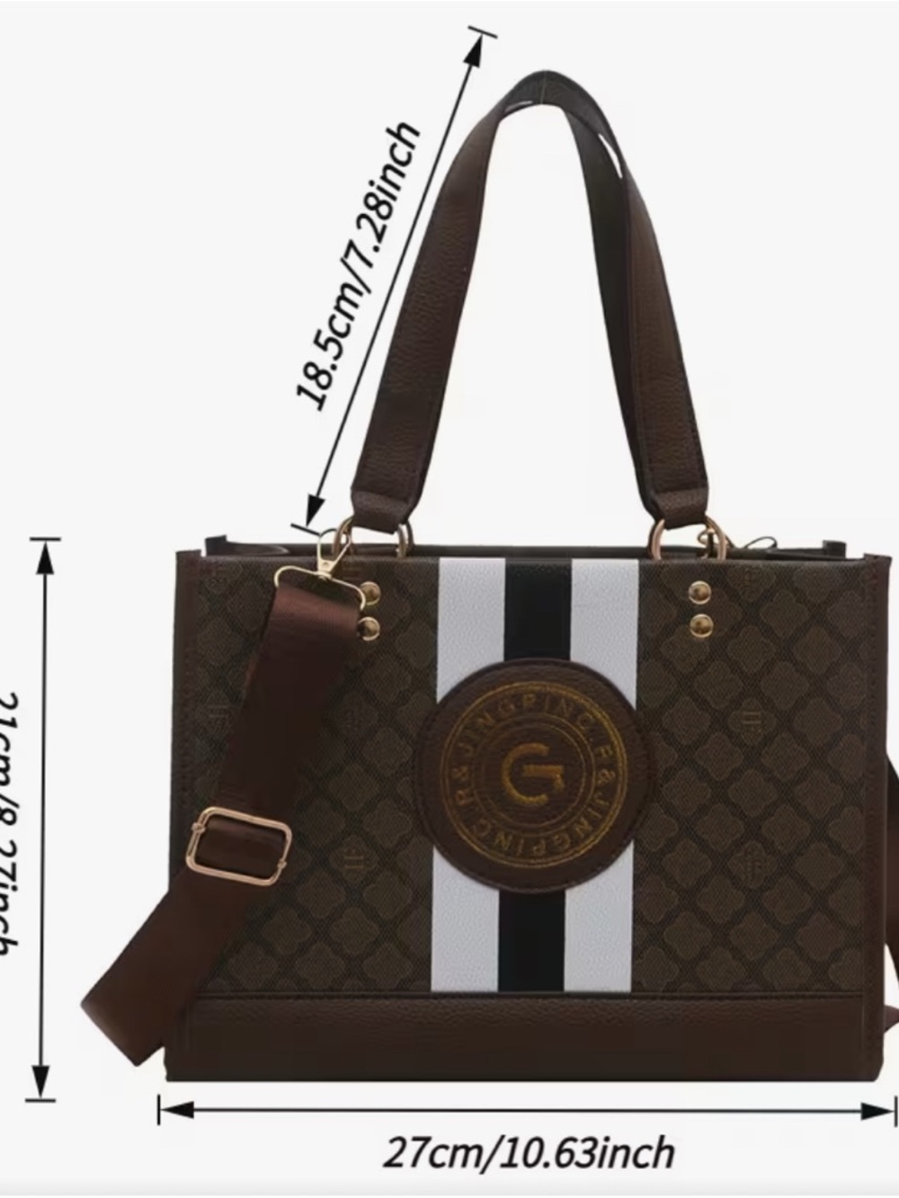 Monogram Stripe Tote Bag G Logo Medallion Top Handle Crossbody Shoulder Bag NIP - Picture 8 of 8
